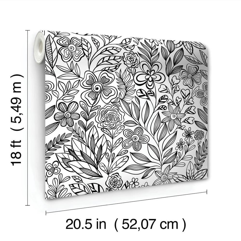 Black and White Floral Peel and Stick Wallpaper