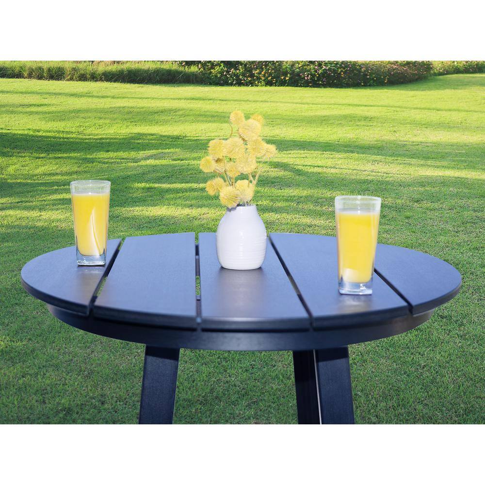Mason-Cabo Black HDPE Round Outdoor Bar Table Set with Swivel Stools