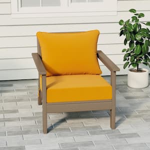 Birchwood Outdoor Patio Deep Seating HDPE Plastic Lounge Chair in Weathered Wood with Yellow Cushions