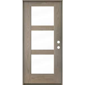 BRIGHTON Modern 36 in. x 80 in. 3-Lite Left Inswing Clear Glass Oiled Leather Stain Fiberglass Prehung Front Door