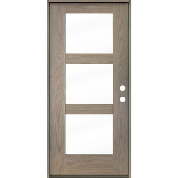 Krosswood Doors BRIGHTON Modern 36 in. x 80 in. 3-Lite Left Inswing Clear Glass Oiled Leather Stain Fiberglass Prehung Front Door