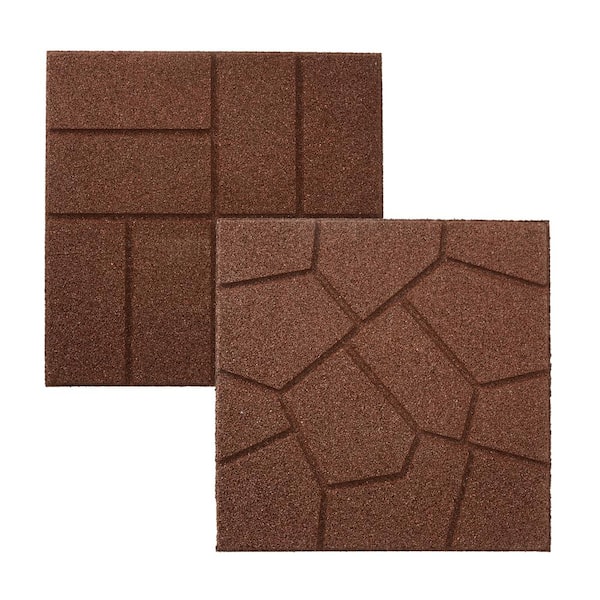 Vigoro 16 in. x 16 in. Brown Dual-Sided Rubber Paver (9-Pack)