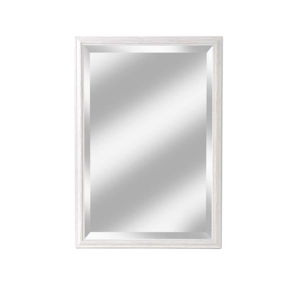 Alpine Art Mirror Medium Rectangle Weathered White Beveled Glass Casual Mirror 39 In H X 27 In W The Home Depot