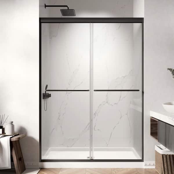44-48 in. W x 70 in. H Semi-Frameless Double Sliding Shower Door in Matte Black with 1/4 in. Tempered Clear Glass