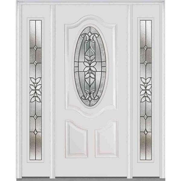 MMI Door 60 in. x 80 in. Cadence Right-Hand Oval Lite Decorative Painted Fiberglass Smooth Prehung Front Door with Sidelites