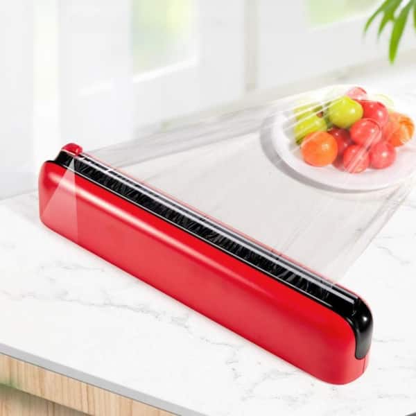 Magnetic Film Dispenser with Cutter for Worktops, Cabinets, Aluminum Foil, Plastic Wrap Food Storage, Pack of 1, Red