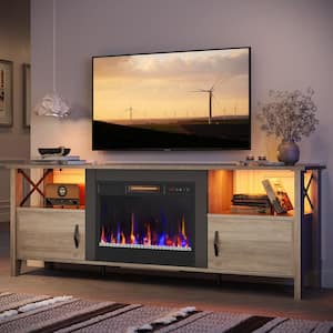 63 in. Freestanding Electric Fireplace TV Stand FIts TV's Up to 75 in.with LED and Adjustable Storage Cabinet in Grey