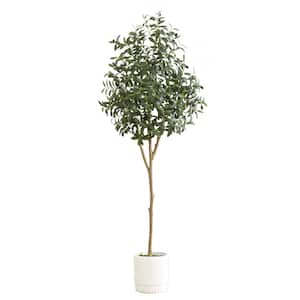 72 in. Green Artificial Olive Tree in White Decorative Planter