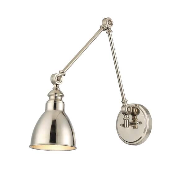 Savoy House Dakota 5.5 in. W x 17 in. H 1-Light Polished Nickel Adjustable Wall Sconce with Metal Shade