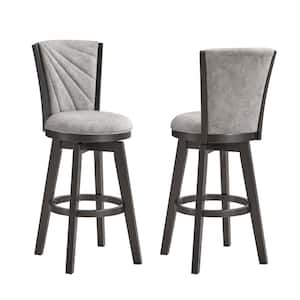 SignatureHome Boyce Seat 29.5 in. H Grey/Dark Brown Finish High Back Wood Counter Stool with Polyester Seat 2 Stool Set