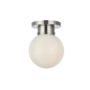Timless Home 8 in. 1-Light Transitional Burnished Nickel And White Flush Mount with No Bulbs Included