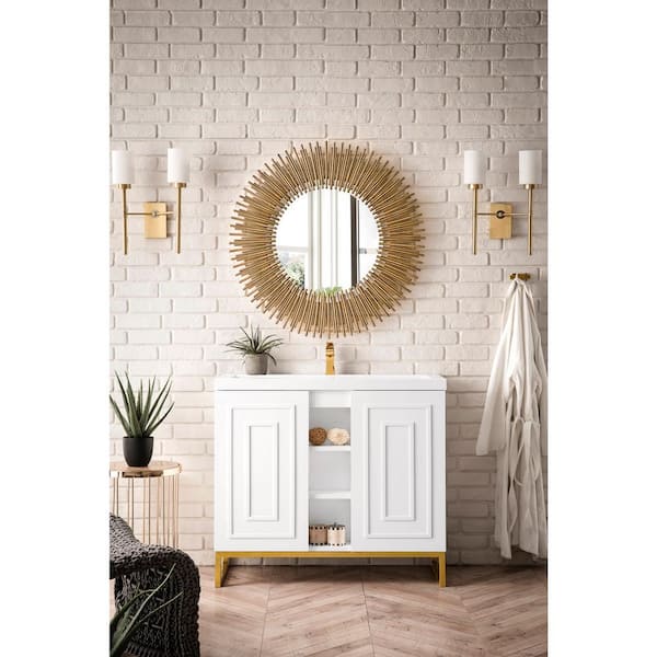 Alicante' 39.4 in. W x 15.6 in. D x 35.5 in. H Bathroom Vanity in Glossy White with White Glossy Top