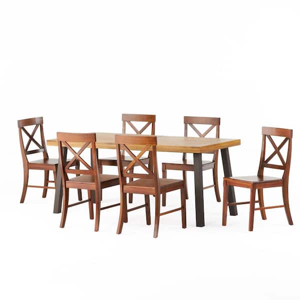 Noble House Egan 7-Piece Natural and White Wood Dining Set
