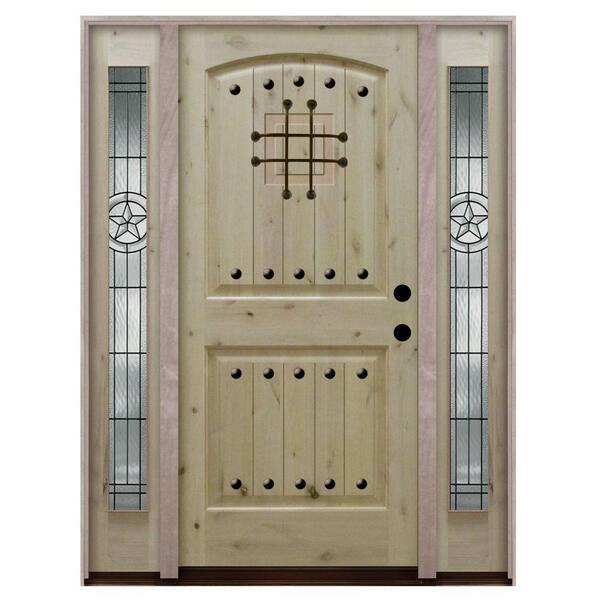 Steves & Sons Rustic 2-Panel Speakeasy Unfinished Knotty Alder Wood Prehung Front Door with Sidelites-DISCONTINUED