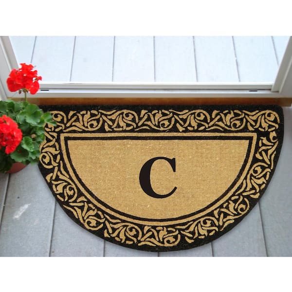 Heavy Duty Bella Brown 22 in. x 36 in. No Backing Coir Monogrammed C Indoor Outdoor Door Mat