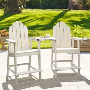 White Bar Height Adirondack Chairs Outdoor Bar Stool with Black Bar Height Table Connecting plate Set(Set of 2)