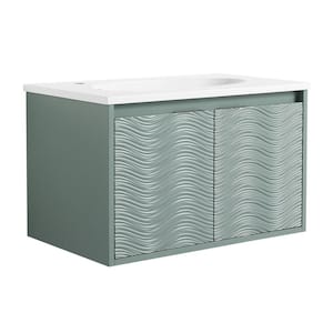 Resinique 30 in. W x 18.2 in. D x 18.5 in. H Floating Bath Vanity in Green with White Cultured Marble Top and Handle
