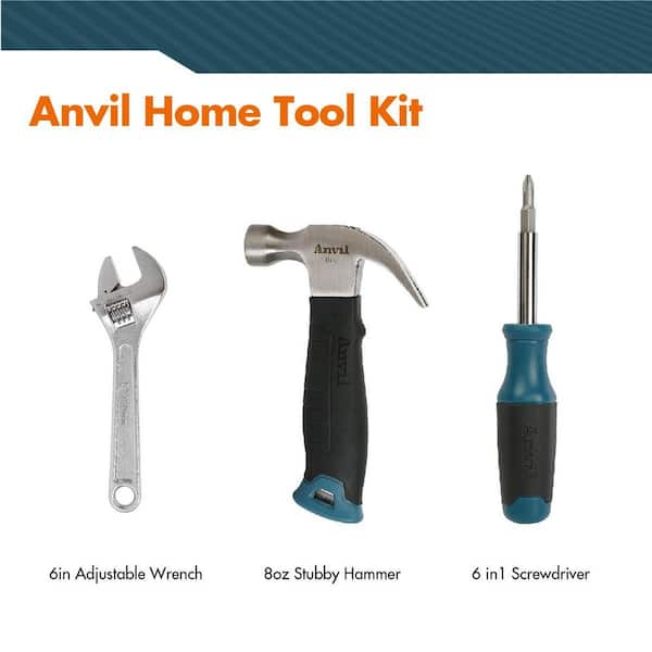 3-Piece Home Tool Kit with Hammer, Wrench, and Screwdriver