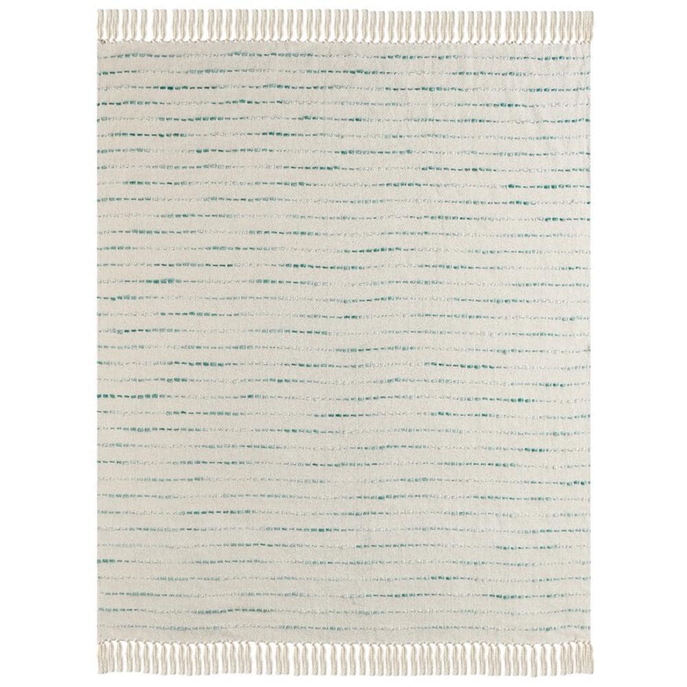 Jasmine Interwoven 50 in. x 60 in. Teal/Cream Shimmer Stripe Woven Fringe T