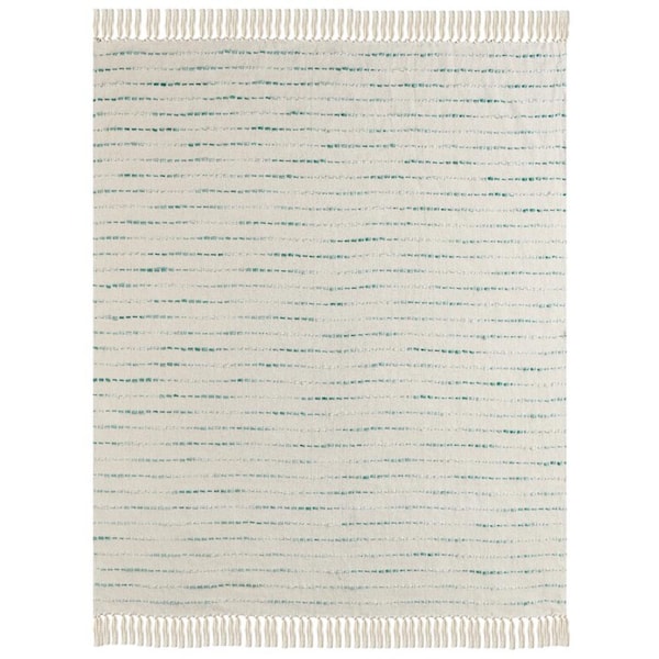 Unbranded Jasmine Interwoven 50 in. x 60 in. Teal/Cream Shimmer Stripe Woven Fringe Throw Blanket