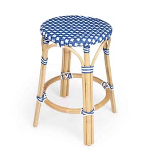 Amelia 24 in. H Brown and Blue Backless Rattan Bar Height (28-33 in.) Bar Stool