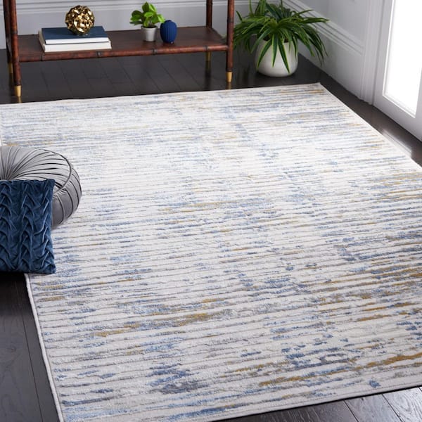 Palma 9 ft. x 12 ft. Gray/Blue Distressed Striped Area Rug