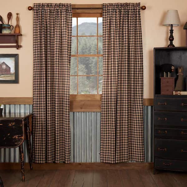 Bingham Star Plaid 40 in. W x 84 in. L Light Filtering Rod Pocket Window Panel Black Khaki Red Pair