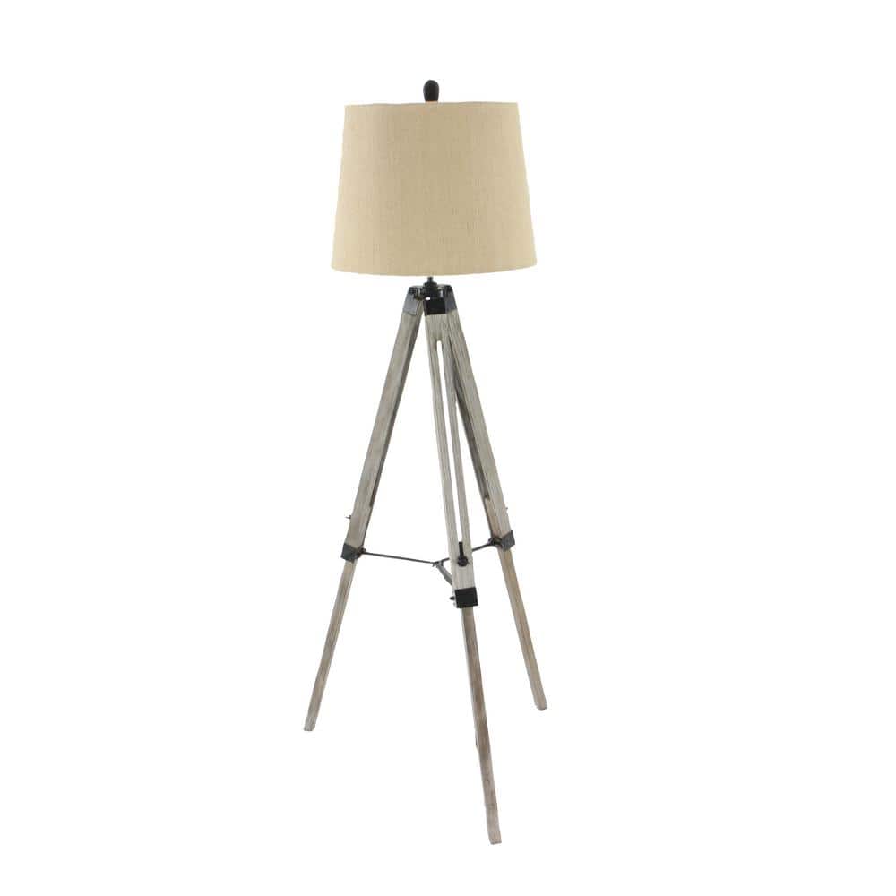 Brown Wood Adjustable Tripod Outdoor Floor Lamp 30.65"