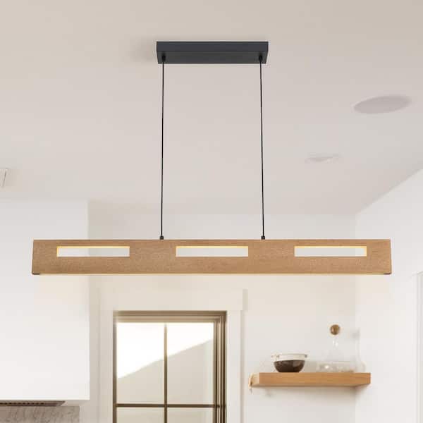 EDISLIVE Angelo 41 in. 1-Light Integrated LED Wood Kitchen Island Pendant Light Linear Farmhouse Chandelier