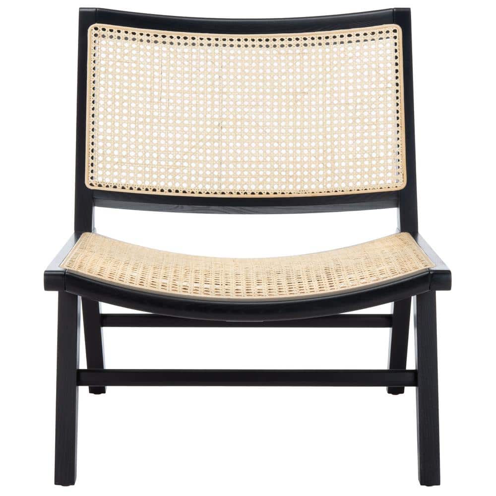 Transitional Auckland 26" Black and Natural Rattan Armless Side Chair