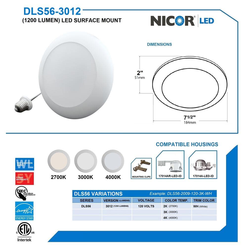 White Aluminum 7.25" Round LED Surface Mount Downlight