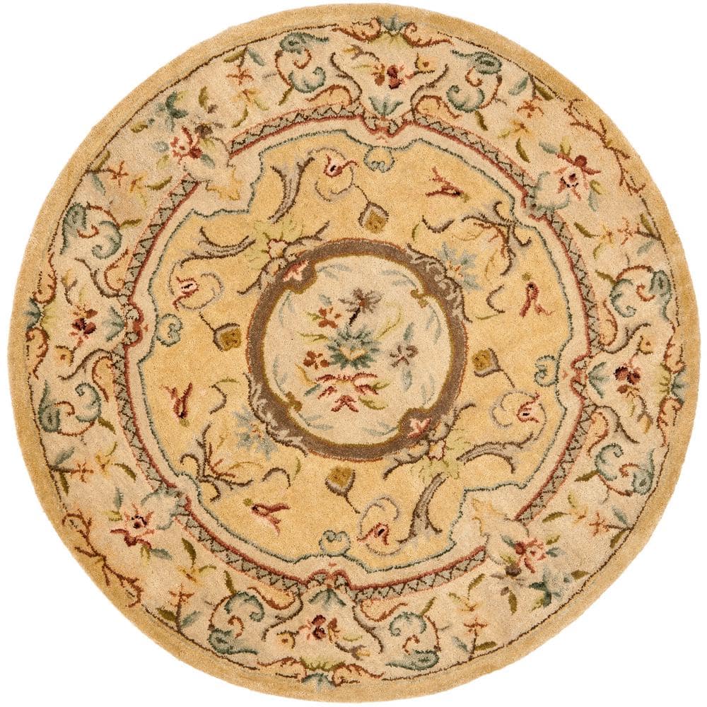 Handmade Tufted Wool Round Rug in Light Gold/Beige, 47"