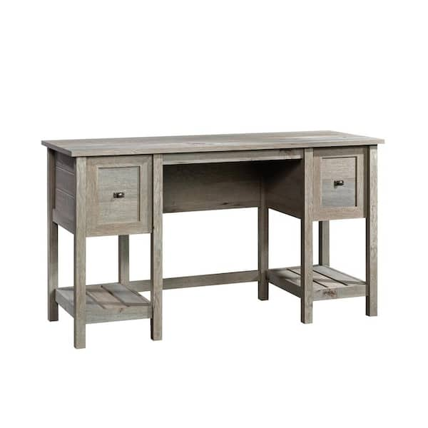 SAUDER 54 in. Rectangular Mystic Oak 2 Drawer Writing Desk with Built-In Storage