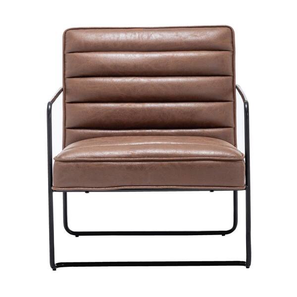 Eluxury Brown Faux Leather Horizontal, Faux Leather Chair With Metal Legs