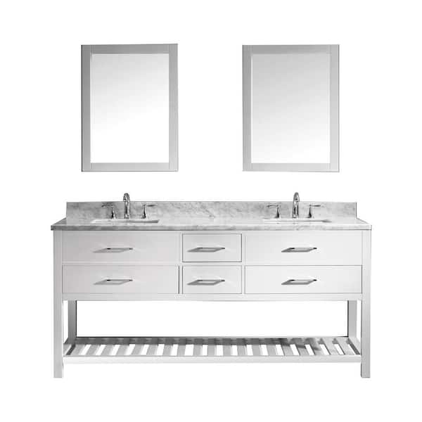 Virtu USA Caroline Estate 72 in. W Bath Vanity in White with Marble Vanity Top in White with Square Basin and Mirror