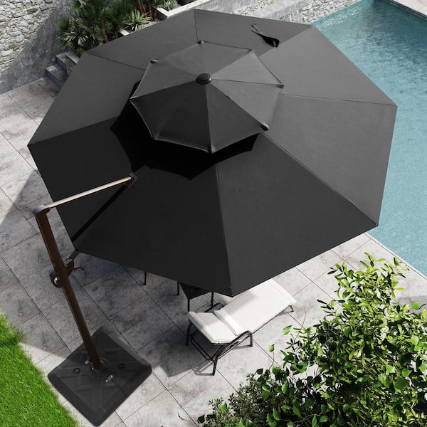 Crestlive Products 11.5 ft. x 11.5 ft. Cantilever Tilt Patio Umbrella Double Top Octagon in Black