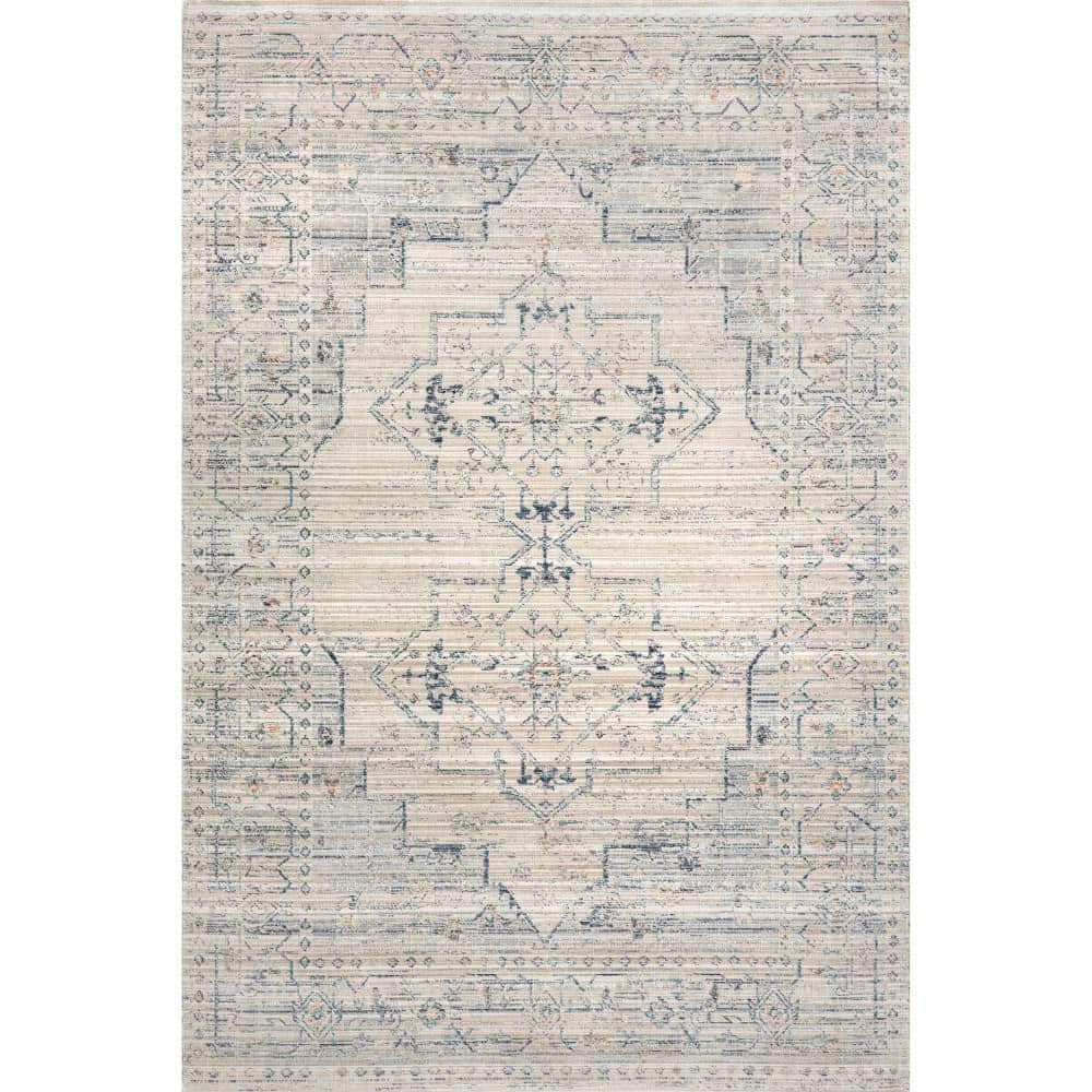 nuLOOM Zelly Medallion Washable Beige 2 ft. x 3 ft. Outdoor Area