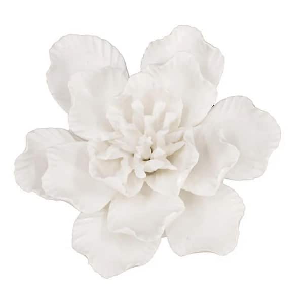 D5. 1x2. 2 in. White Handmade Cream Ceramic Flower Wall Decor Accent