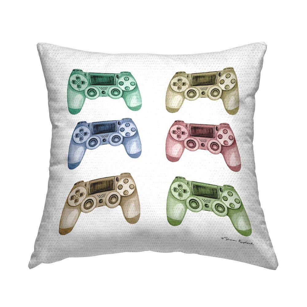 Various Gaming Controllers Outdoor Printed Throw Pillow by Sharon Kuplack