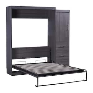 Gray Wood Frame Full Murphy Bed with Wardrobe and 3-Storage Drawers Storage Bed Can be Folded into a Cabinet