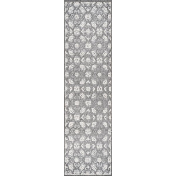 Gallia Tile Trellis High-Low Light Gray/Ivory 2 ft. x 10 ft. Indoor/Outdoor Runner Rug