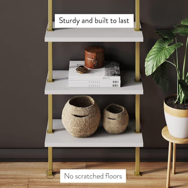 Theo White 5-Shelf Ladder Bookcase or Bookshelf with Gold Metal Frame (Set of 2)