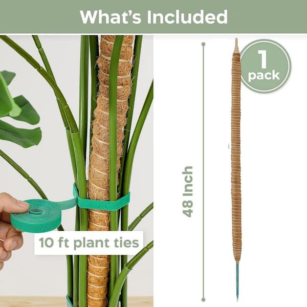 Cubilan 2-Pack 48 in. Bendable Moss Pole Monstera Plant Support-Coconut Palm Fiber-Brown-Climbing Plant Support Structure