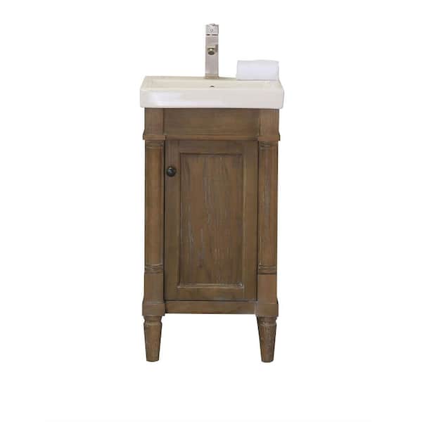 Unbranded 17.3 in. W x 13.4 in. D x 34 in. H Bath Vanity in Weathered with Porcelain Vanity Top in White with White Basin