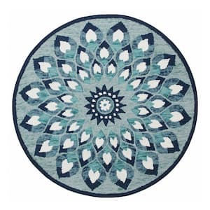 Blue/White 6 ft. Round Wool Area Rug
