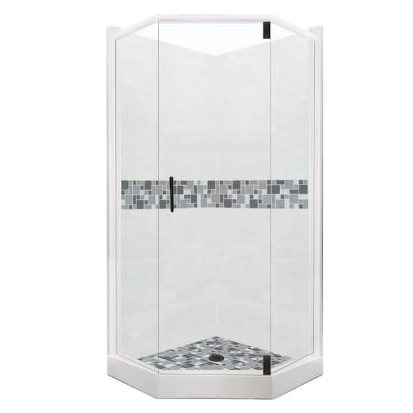 American Bath Factory Newport Grand Hinged 36 in. x 36 in. x 80 in. Neo-Angle Shower Kit in Natural Buff and Black Pipe Hardware