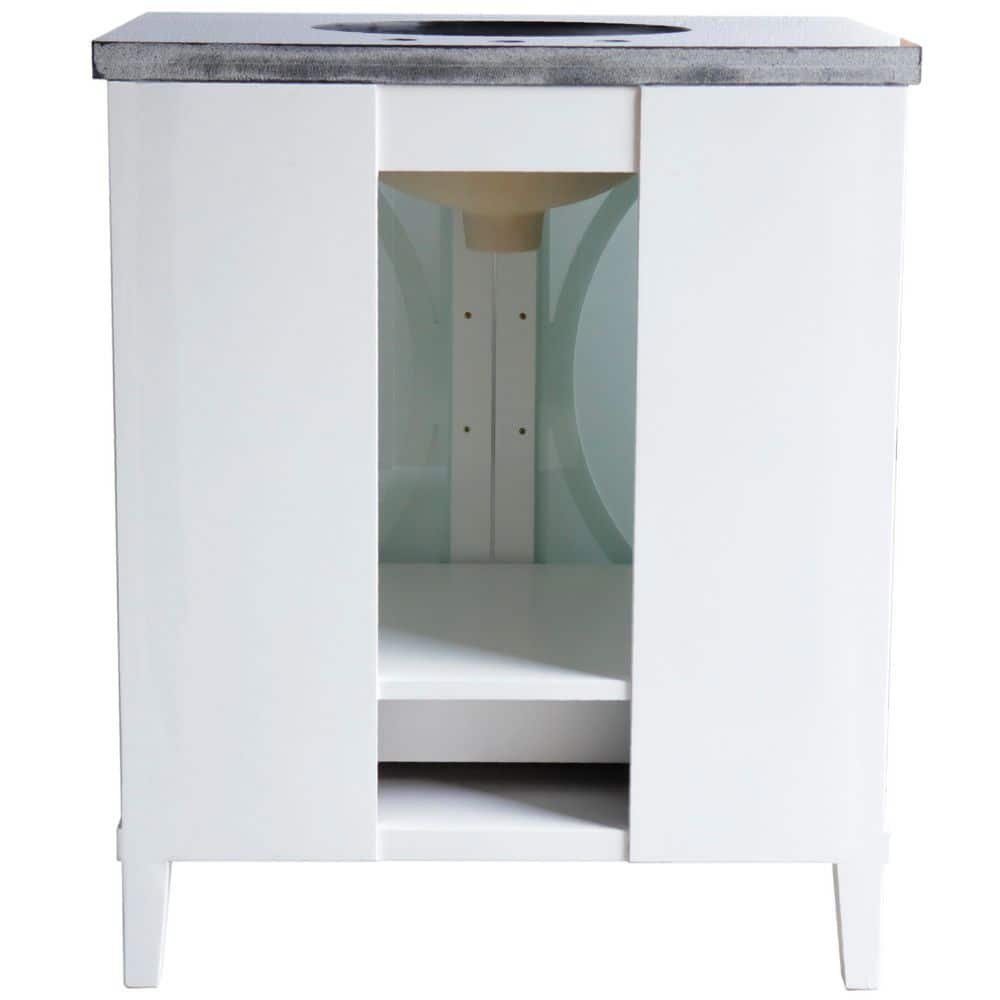 White Freestanding Single Vanity with Black Granite Top