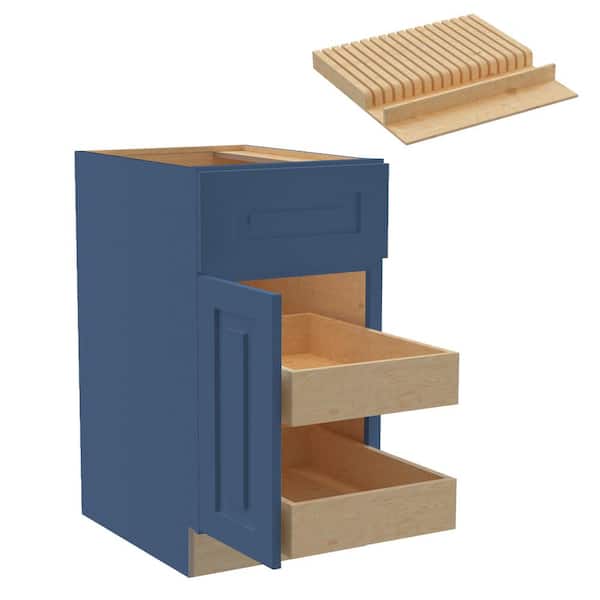 Home Decorators Collection Grayson 18 in. W x 24 in. D x 34.5 in. H Assembled Plywood Base Kitchen Cabinet in Mythic Blue with 2ROT Knife Block LH