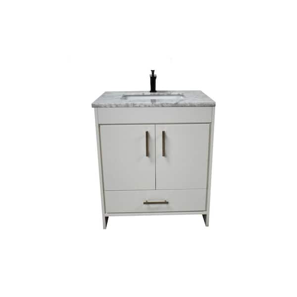 VOLPA USA AMERICAN CRAFTED VANITIES Capri 24 in. W x 22 in. D Bath Vanity in White with Carrara Marble Vanity Top in Gray with White Basin