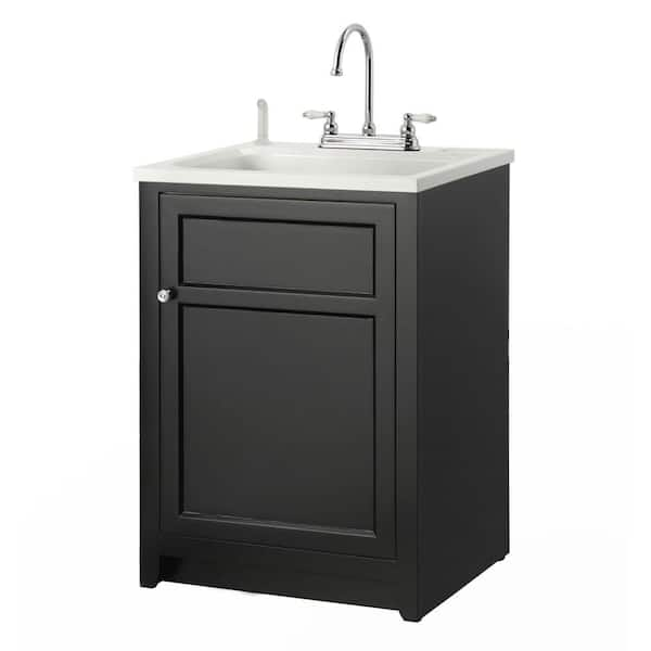 Foremost Conyer 24 in. Laundry Vanity in Black and ABS Sink in White and Faucet Kit